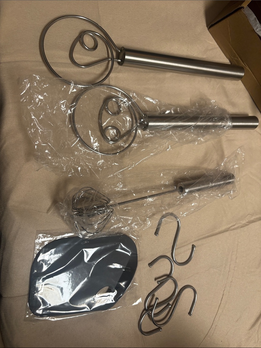 Stainless Steel danish dough Whisk & Kitchen Hook Set - Silver